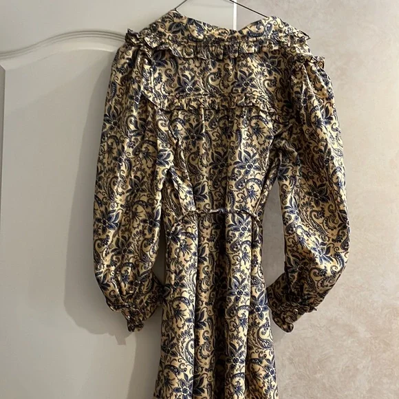 SANDRO Floral Print Mini Dress GOLD BLUE Mini Dresses - Picture 8 of 8